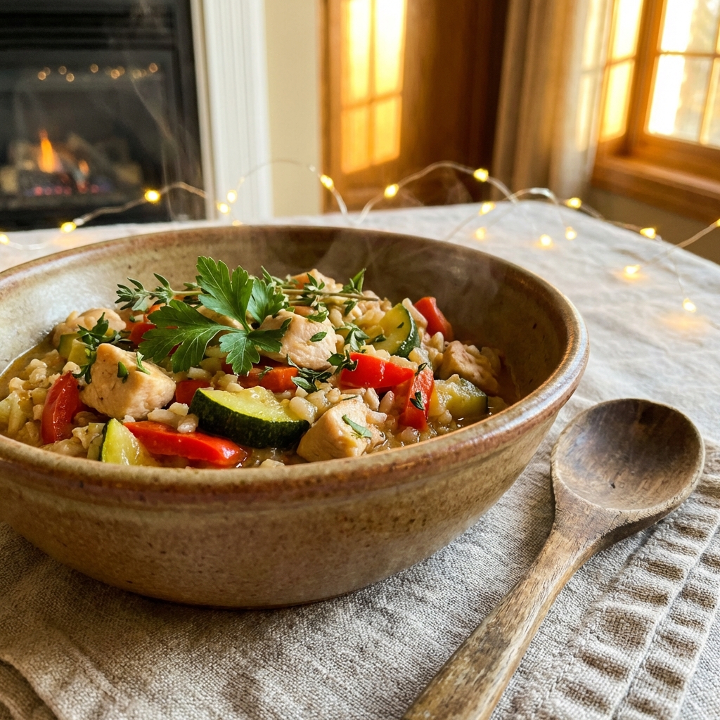 Obiad jednogarnkowy: Kaszotto z warzywami i kurczakiem w 30 minut