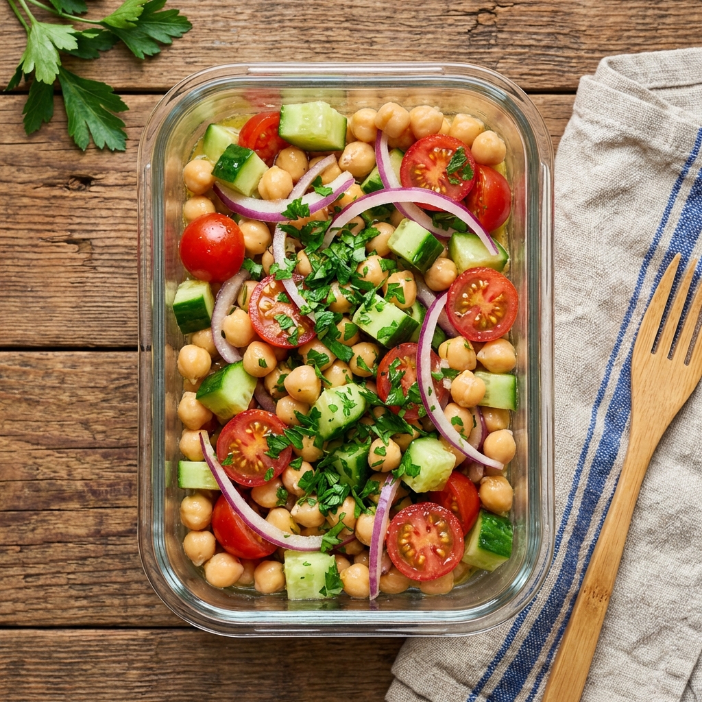 Zdrowy lunch do pracy w 15 minut: Sałatka z ciecierzycą